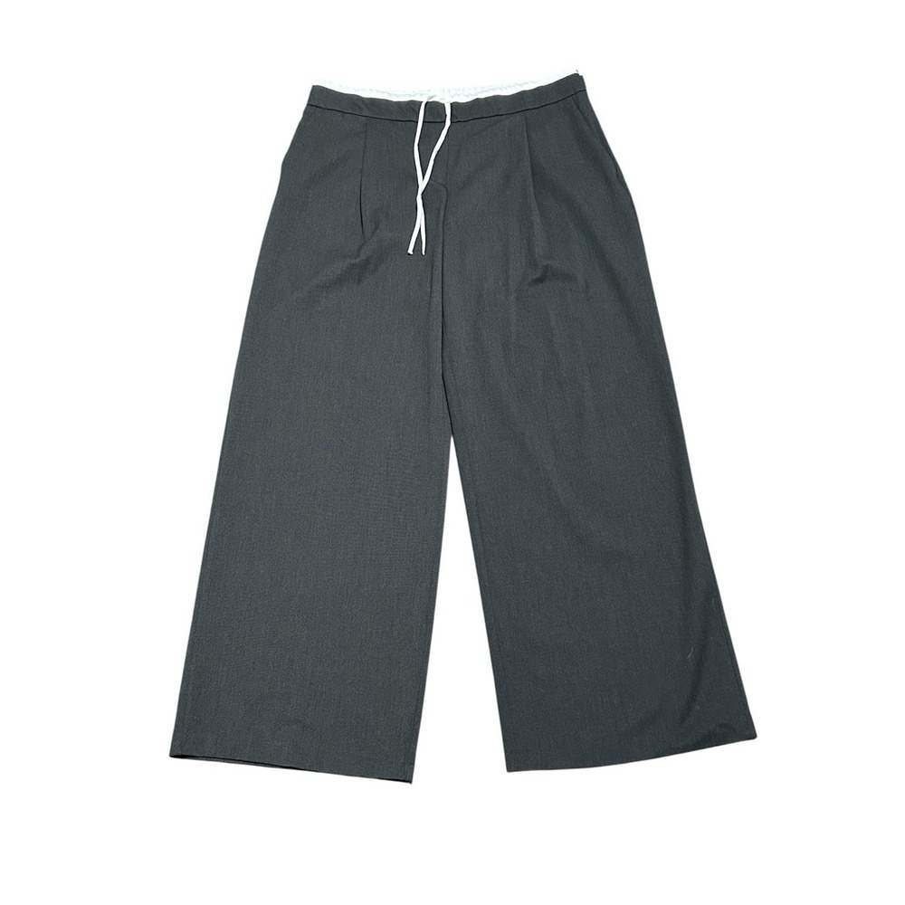 ZARA Trouser Wide Leg Pants Double Elastic Waist Drawstring Gray L Tailored - Picture 6 of 8